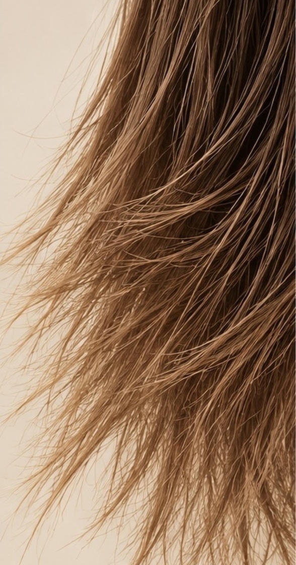 Close-up of damaged hair and split ends